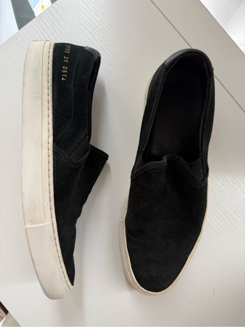 Common Projects Black Suede Slip-On Sneakers with White Sole